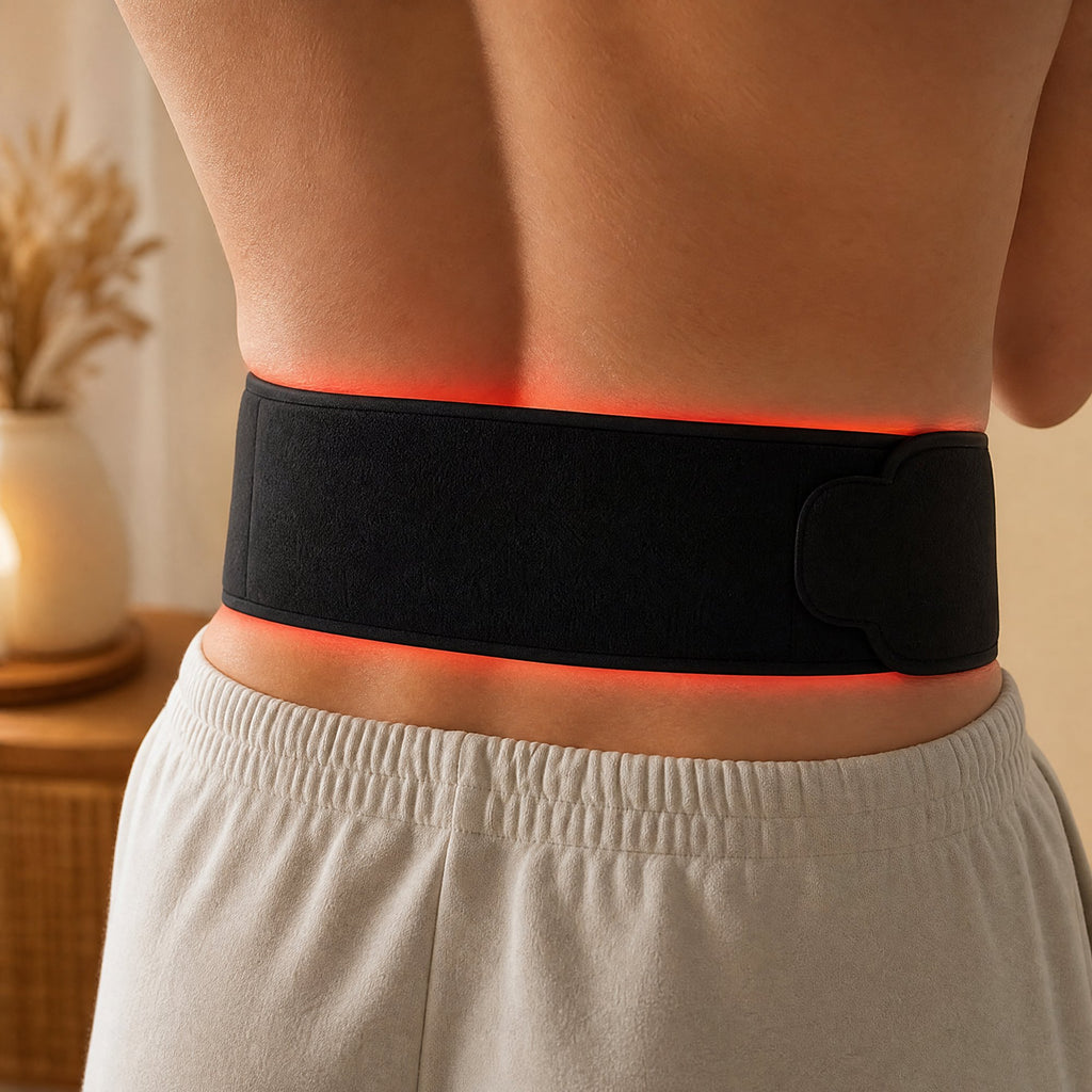 Ceinture L'Intense portée sur le bas du dos, lueur rouge